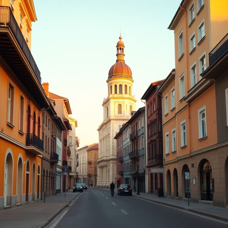 Perspectivă asupra Strada Domnească din Galați la lumină caldă de după-amiază